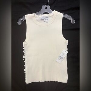 DKNY Cream Sleeveless Top with Logo Detail
